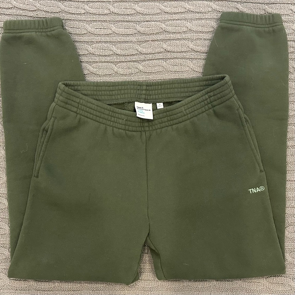 TNA Aritzia Cozy Fleece Sweatpants Joggers Olive Green Size M